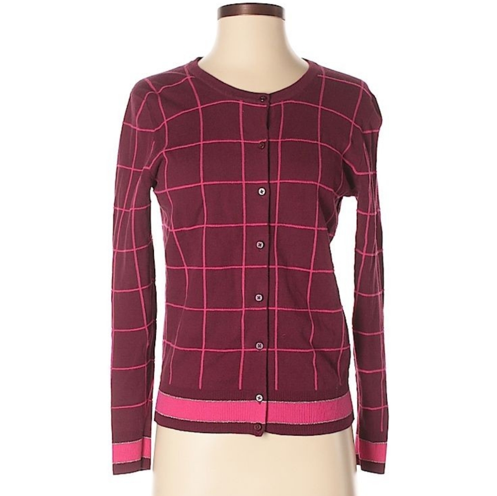 Windowpane Button Cardigan